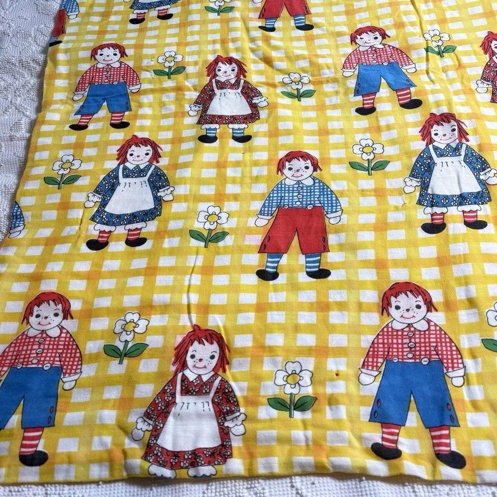 Raggedy Ann Andy Quilt Top Cover Crib Lap Colorful Yellow Gingham 45 X 40